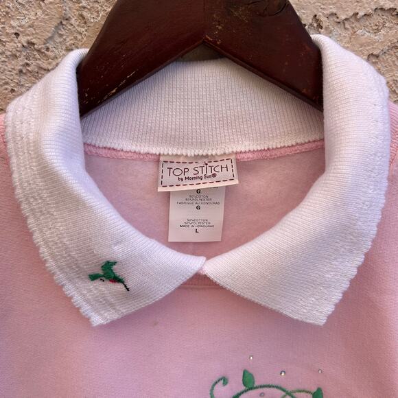 Vintage Topstitch Pink Embroidered Hummingbird Sweatshirt Size L - Picture 3 of 4